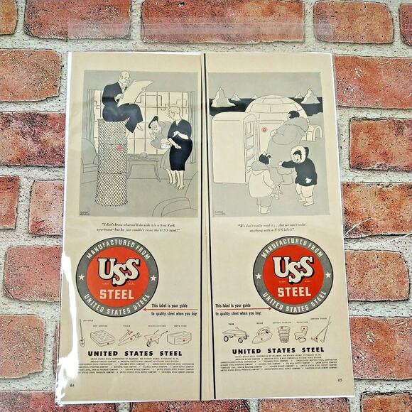 1950 Eskimo Igloo USS Steel Rich People Lot of 2 Original Vtg PRINT ADs Ephemera - Picture 2 of 10